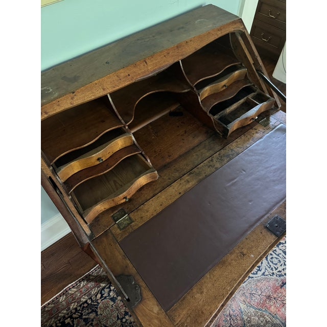 Wood Antique Slant-Font Secretary Desk With Cabriole Legs and Interior Drawers For Sale - Image 7 of 10