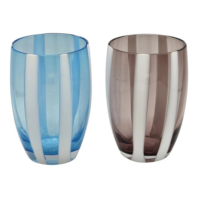 1990s Zafferano Gessato Glass Tumbler Set of 2 For Sale