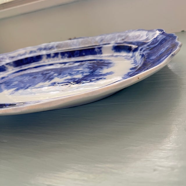 Antique Flow Blue "Nonpareil" by Burgess & Leigh 18" Oval Serving Platter For Sale - Image 14 of 16
