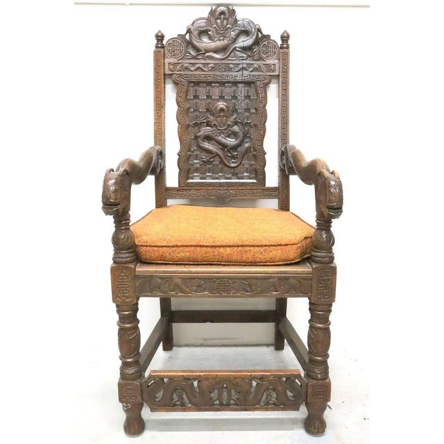 Pair of Antique Heavily Hand Carved Wooden Armchairs For Sale - Image 9 of 15