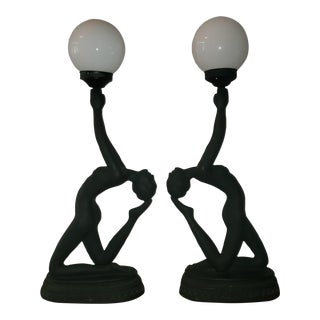Mid 20th Century Art Deco Nude Figure Lamps Gymnast - a Pair For Sale