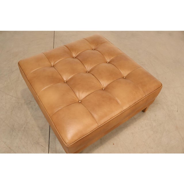Traditional Ethan Allen 'Nassau' Tufted Leather Square Ottoman For Sale - Image 3 of 18