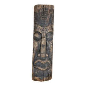 Late 20th Century Large Hand Carved Driftwood Tiki Head Totem Tribal Face Sculpture Statue Log 25"