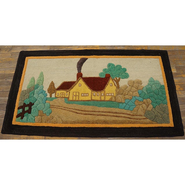 Antique American hooked rug. Size: 2'6" x 4'6". American Hooked Antique 1920s Wool Small Scatter Size Rug, Country of...