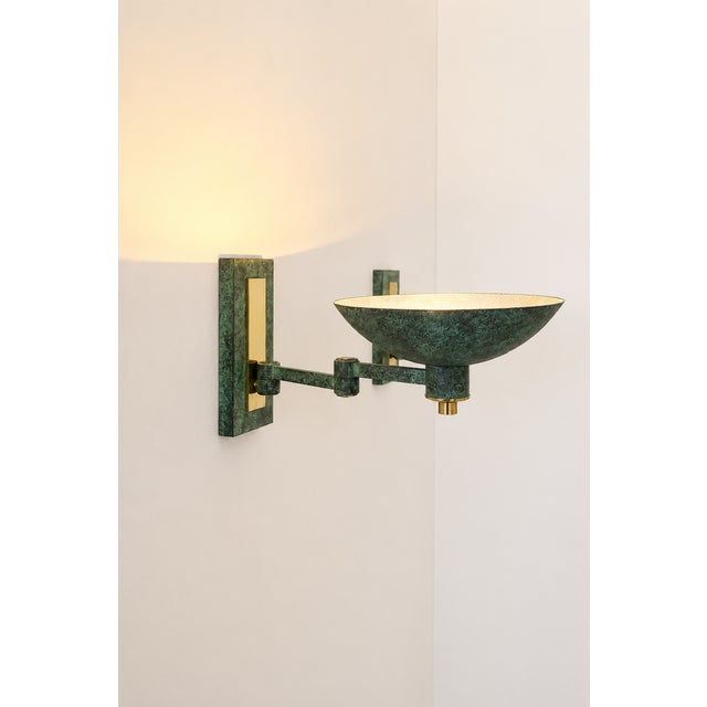 Vintage Adjustable Brass Wall Lights with Green Bronze Patina, France, 1970s, Set of 2 For Sale - Image 4 of 8