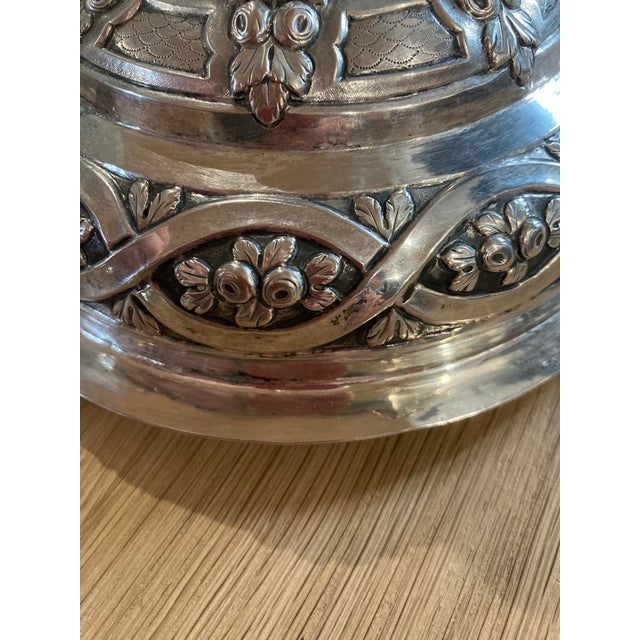 Antique Silver Covered Urn — Repoussé Greek Key, Fruit & Foliage Motifs, 2.86 LBS For Sale - Image 9 of 18