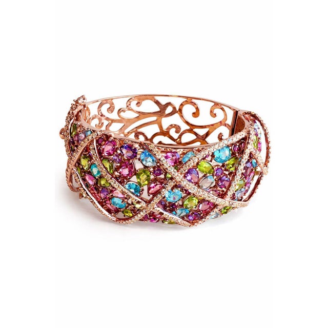 Bochic Capri” Vintage Sapphire, Peridot & Amethyst Cuff - 18K Gold & Silver For Sale - Image 9 of 11