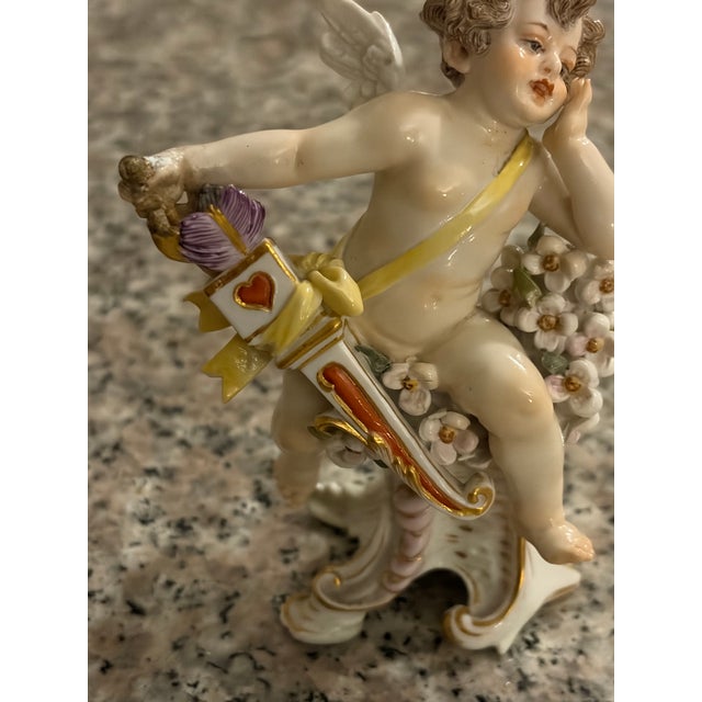 Figurative Meissen Antique 5” Porcelain “Cupid With a Bow” Q162 Gustav Stellmacher 1897 For Sale - Image 3 of 12