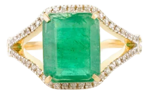 Statement Emerald Split Ring Size 7 in 14k Gold With Diamonds