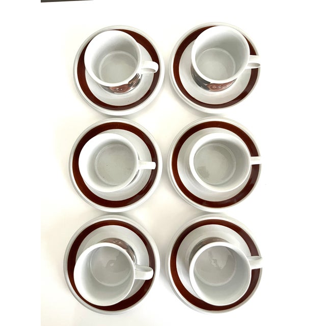 Arabia Vintage 1970s Arabia of Finland Rosmarin Brown Demitasse Set of 6 Cups and 6 Saucers For Sale - Image 4 of 10