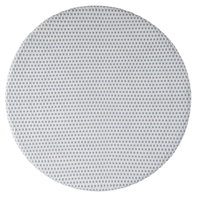 Blue Tobias 30 in. W Outdoor Round Rattan and Metal Bistro Table, Blue/White Dot / Natural Rattan Frame For Sale - Image 8 of 9