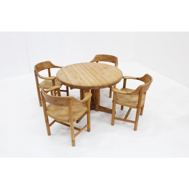 1970s Vintage Dining Table and Dining Chairs in Pine and Papercord, 1970s, Set of 5 For Sale - Image 5 of 15