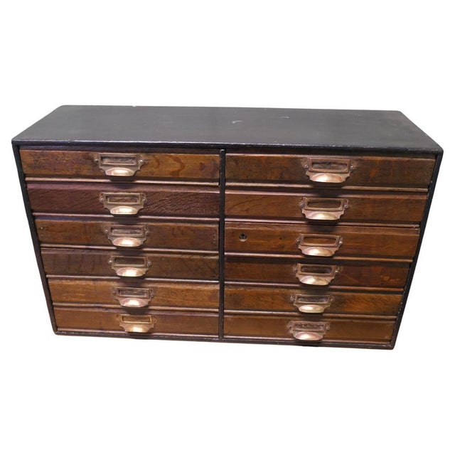 Brown Collector's Filing Cabinet with 12 Drawers, 1900s For Sale - Image 8 of 8