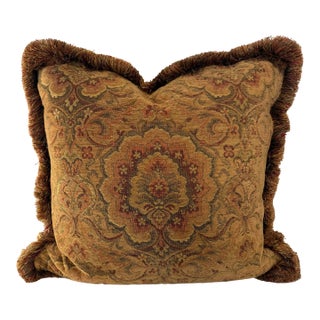 Vintage Persian-Style Jacquard Tapestry Pillow With Fringe For Sale