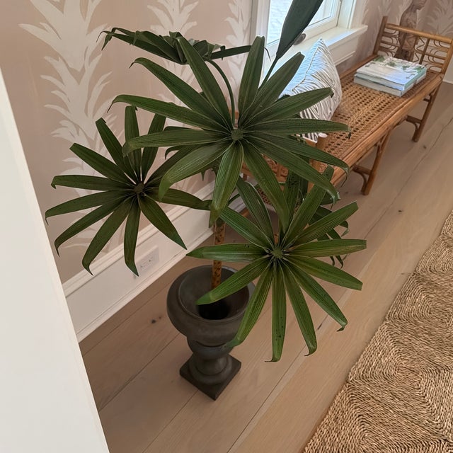 Green Vintage Hollywood Regency Palm Beach Metal Tole Palm Tree Planter For Sale - Image 8 of 12