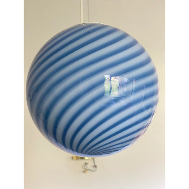 Contemporary Blue and White Sphere Pendant in Murano Glass For Sale - Image 6 of 9
