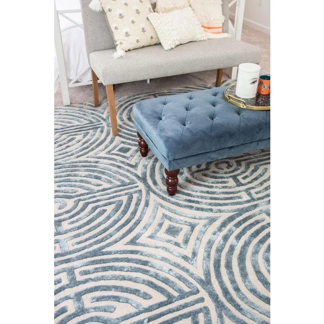 Contemporary Lucca Hand-Tufted Maze Rug, Sky Blue, 8x10 For Sale - Image 3 of 4