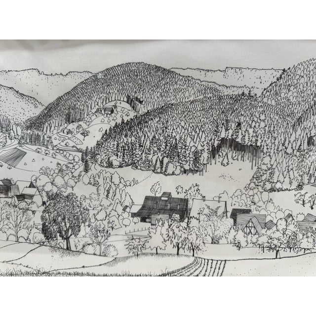 Illustration Rosemary & Thomas Naegele German Pen and Ink Landscape Drawing 1964 Framed Inscribed For Sale - Image 3 of 8