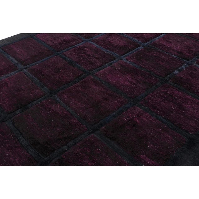 Rug & Kilim Rug & Kilim’s Moroccan Rug in Purple and Blue With High-Low Geometric Pattern For Sale - Image 4 of 7