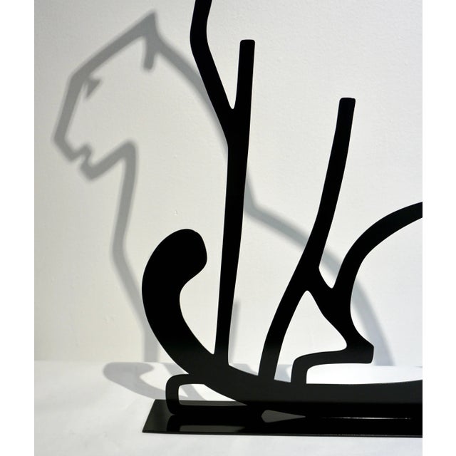 1980s 1980 Italian Minimalist Design Black Lacquered Iron Panther Silhouette Sculpture For Sale - Image 5 of 8