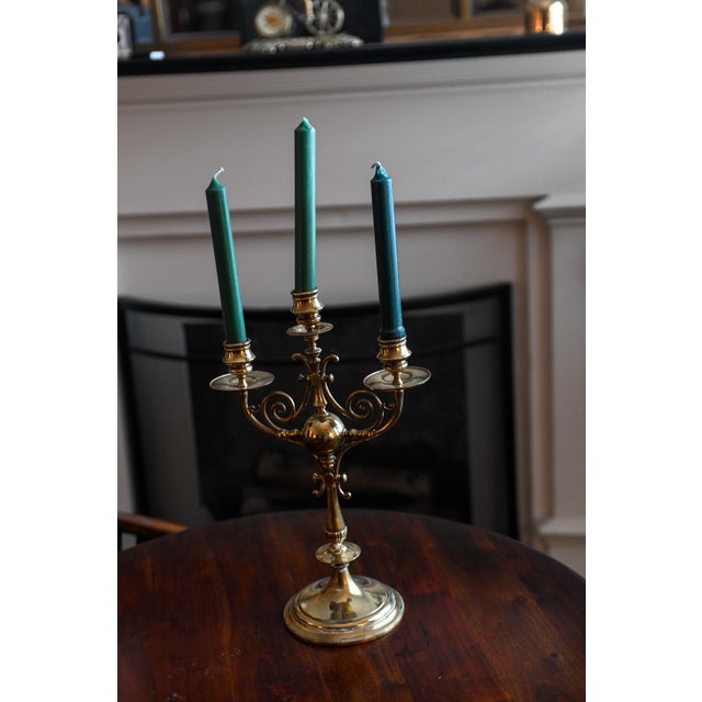 Brass 3-Armed Candelabra Victorian Brass Candleholder Birmingham, England For Sale - Image 13 of 15
