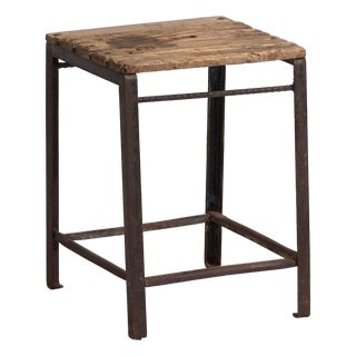 Antique Industrial Stool in Pine Wood and Iron, Central Europe, 1950 For Sale