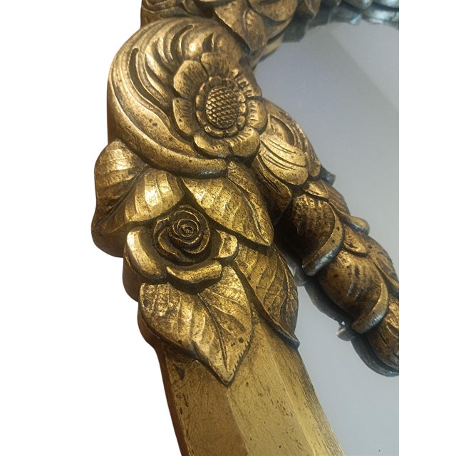 1930s Art-Deco French Mirror in Gilt Carved Wooden Frame with Geometric Floral Design, 1930s For Sale - Image 5 of 8