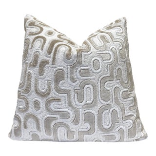 Ivory Groove 22x22 Velvet Pillow With Feather Down Insert For Sale