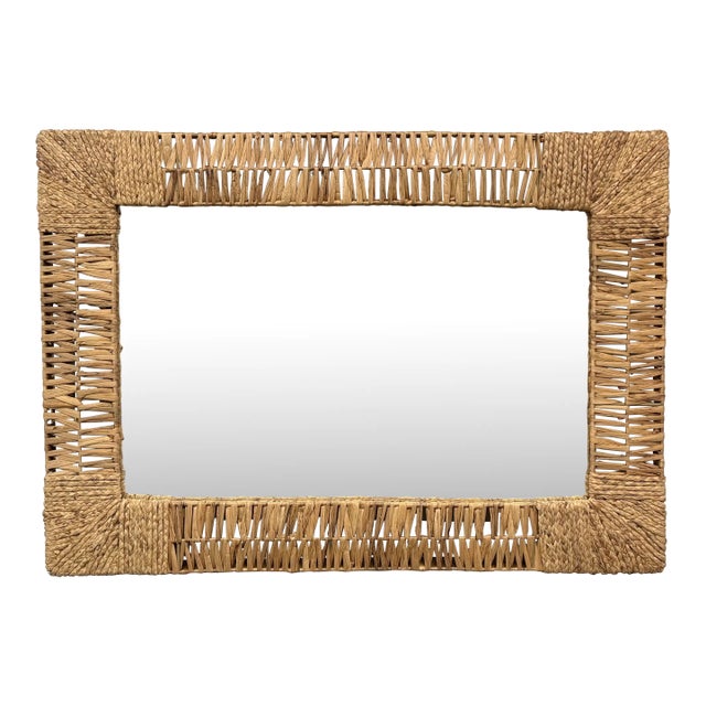 Woven for Pottery Barn Cameron Jute Rectangular Wall Mirror For Sale