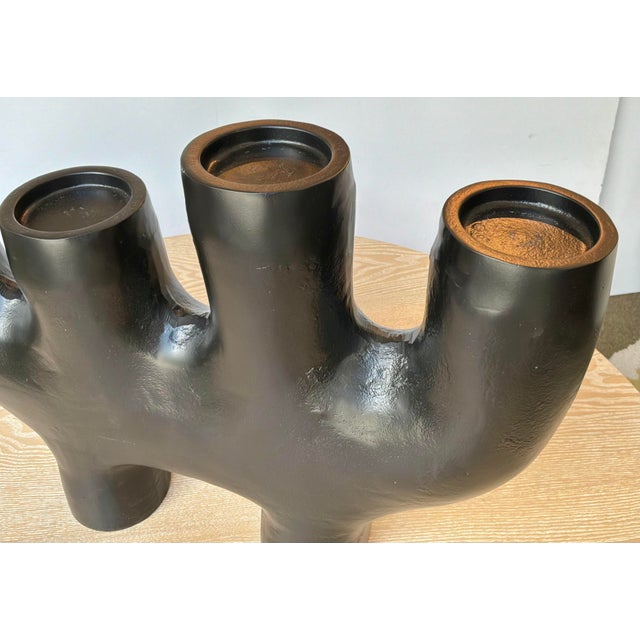 Modern Brutalist Style Black Metal 4 Pillar Candle Holder For Sale - Image 4 of 5