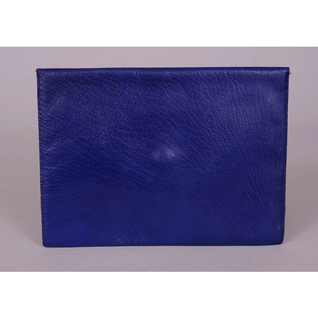 Contemporary La Bagagerie, Paris Bright Blue Leather Envelope Clutch For Sale - Image 3 of 4