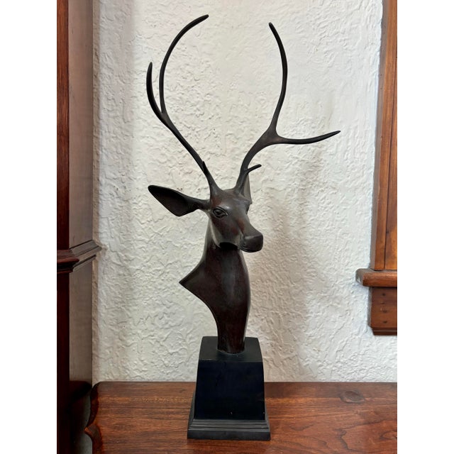 Vintage Bronze Stylized Deer Bust Statue For Sale - Image 10 of 10