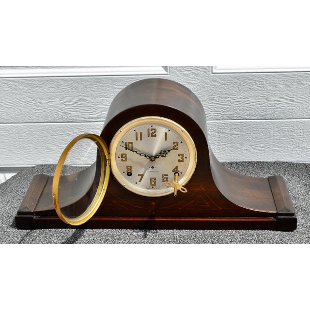 Mahogany Seth Thomas Clock Plymouth Tambour Mantel Mechanical Chime Run 30's For Sale - Image 10 of 17