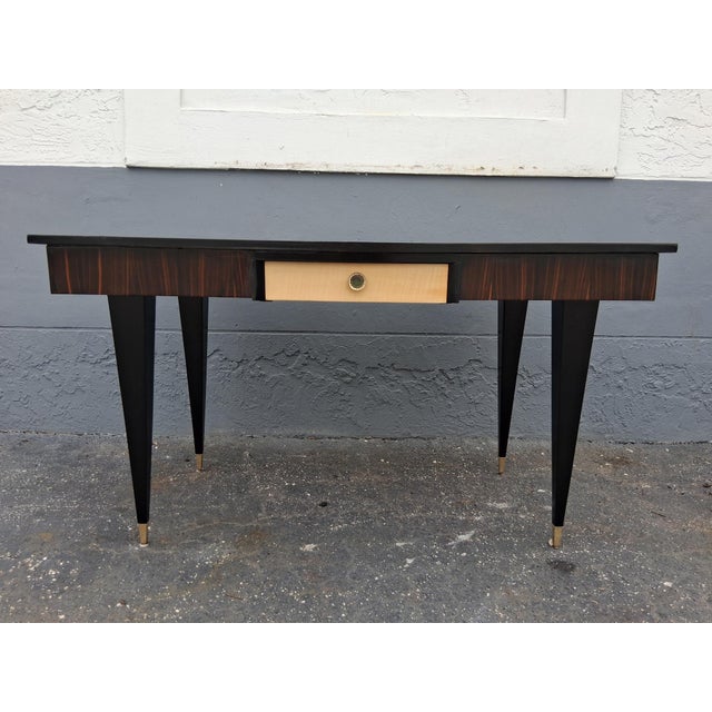 1960's French Art Deco Style Exotic Macassar Ebony Writing Desk For Sale - Image 4 of 12