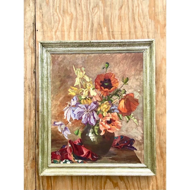 Midcentury Signed Original Floral Oil Painting For Sale In West Palm - Image 6 of 12