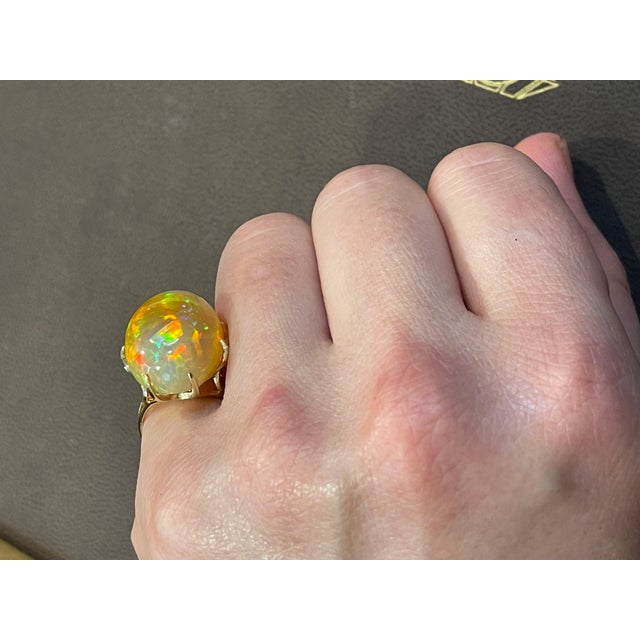 12 Carat Oval Shape Ethiopian Opal Cocktail Ring 14 Karat Yellow Gold For Sale - Image 12 of 18