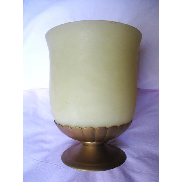 This is a Gorgeous! Vintage Hollywood Regency Wastebasket in a Faux Alabaster that flares at the top and has a Elegant...