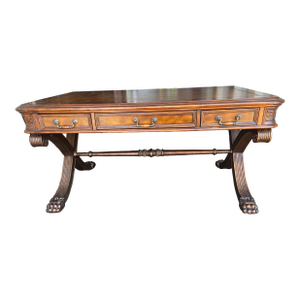 1990s Vintage Leather Top Executive Desk Needs Restoration