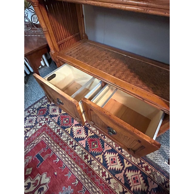 Brown Vintage Tommy Bahama Rattan Bamboo & Wood Bookcase For Sale - Image 8 of 12