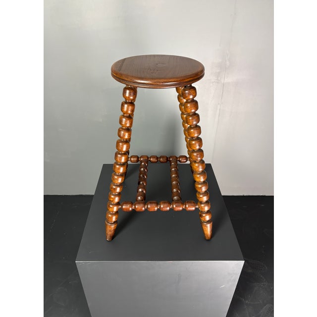 1950s Mid-Century Brutalist Turned Wood Stool in the style of Charles Dudouyt, 1950s For Sale - Image 5 of 18