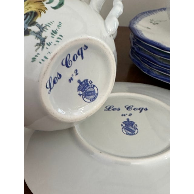 Luneville Lunéville “Les Coqs” Rooster Cup and Saucers – Set of 6 French Country Farm Pattern For Sale - Image 4 of 7