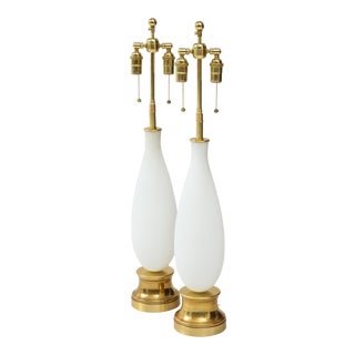 Frosted Murano Glass Lamps - A Pair For Sale