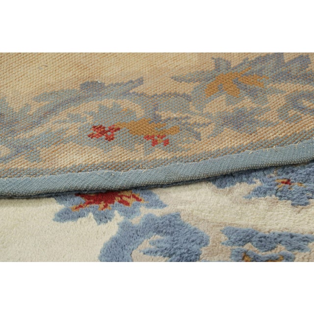 Textile Vintage Leleu French Art Deco Circle Rug in White and Blue | Rug & Kilim For Sale - Image 7 of 7