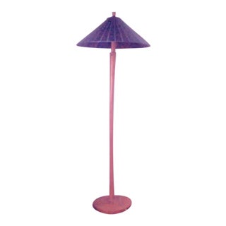 Floor Lamp -- Cherry Wood With Amber Leaded Shade. For Sale