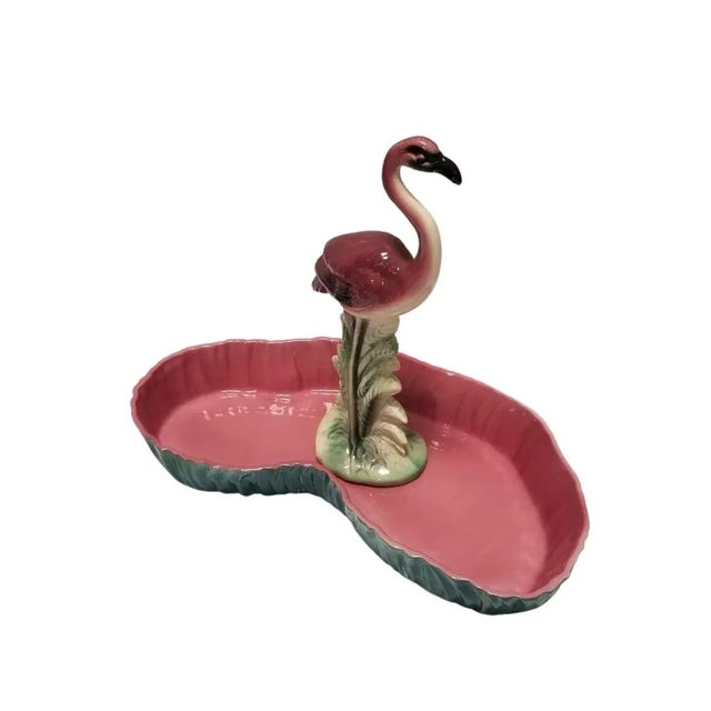 Ceramic Mid Century Pink and Green Flamingo Ceramic Figurine in Flamingo Pool Tray. For Sale - Image 7 of 7