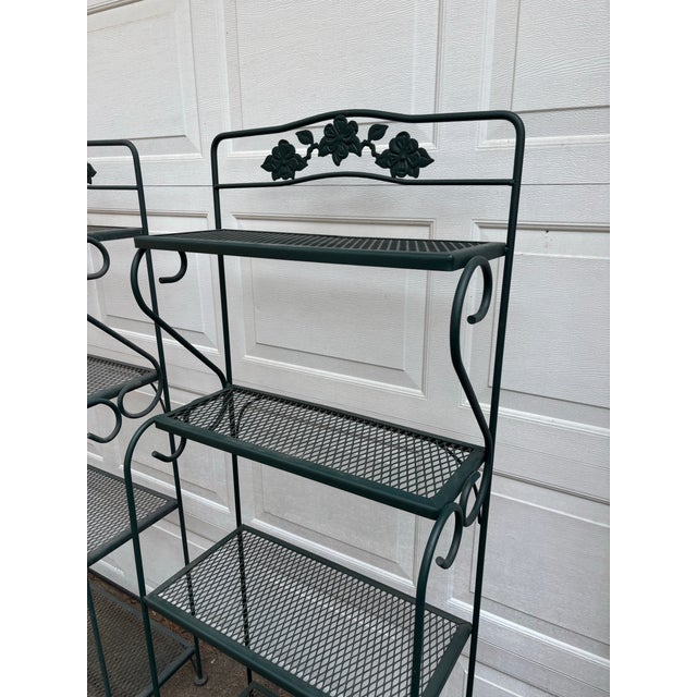 1970s Mid to Late 20th Century Wrought Iron Metal Mesh Green Garden Bakers Racks Shelves, A Pair For Sale - Image 5 of 10