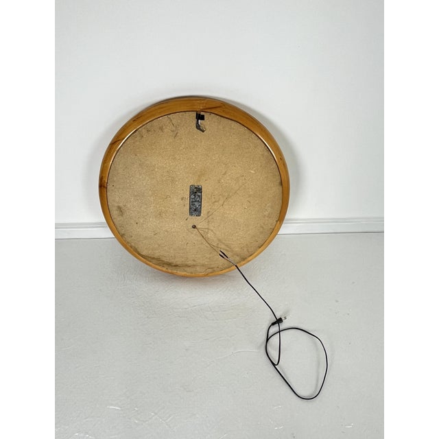 Wood Backlit Circular Wall Mirror, Italy, 1970s For Sale - Image 7 of 8