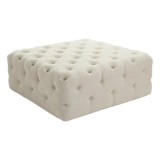 Calvin Tufted Square Ottoman - Linen For Sale