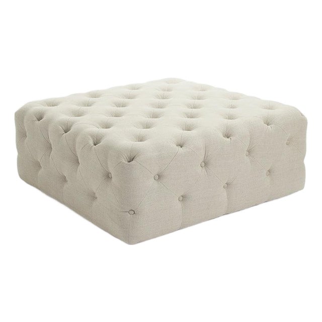 Calvin Tufted Square Ottoman - Linen For Sale
