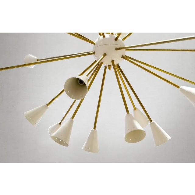 Italian Sputnik Chandelier in Brass and Ivory-Colored Aluminum, 1950s For Sale - Image 6 of 10
